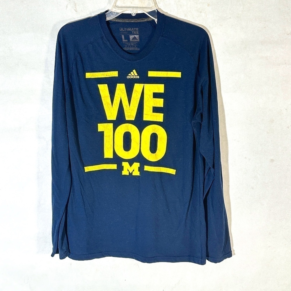 Adidas Michigan College NCAA Workout Training Long Sleeve T shirt Tee